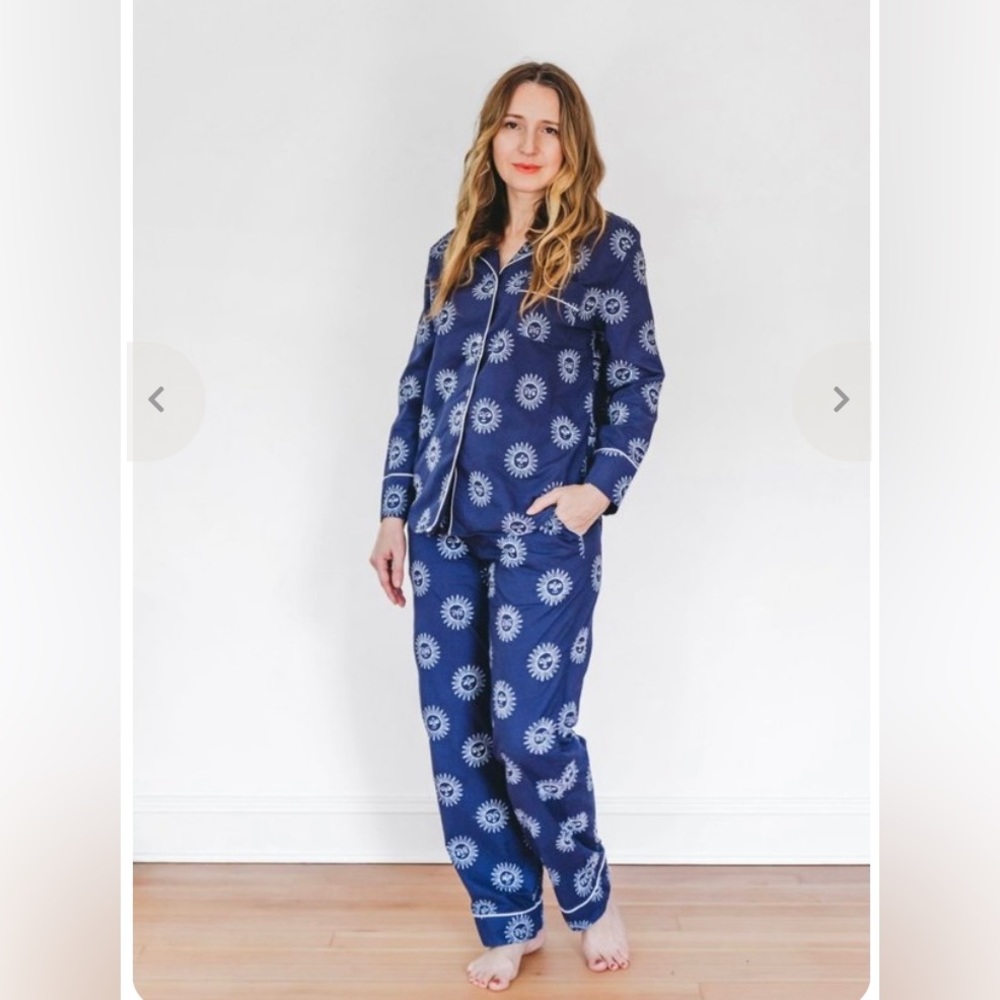 Printfresh Sunrise Embroidered Long Pajama Set Size Small (Indigo)